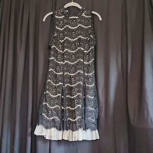 Three Hearts Black Lace Mini Dress with White Trim